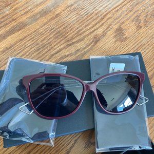 Dior Confident2 burgundy w/ blue tinted lens light metal arm cat eye sunglasses